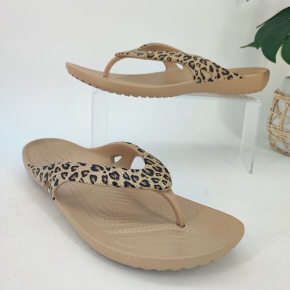 Crocs Women’s Kadee Leopard Brown Rubber Sandals Size 11 - Picture 1 of 9